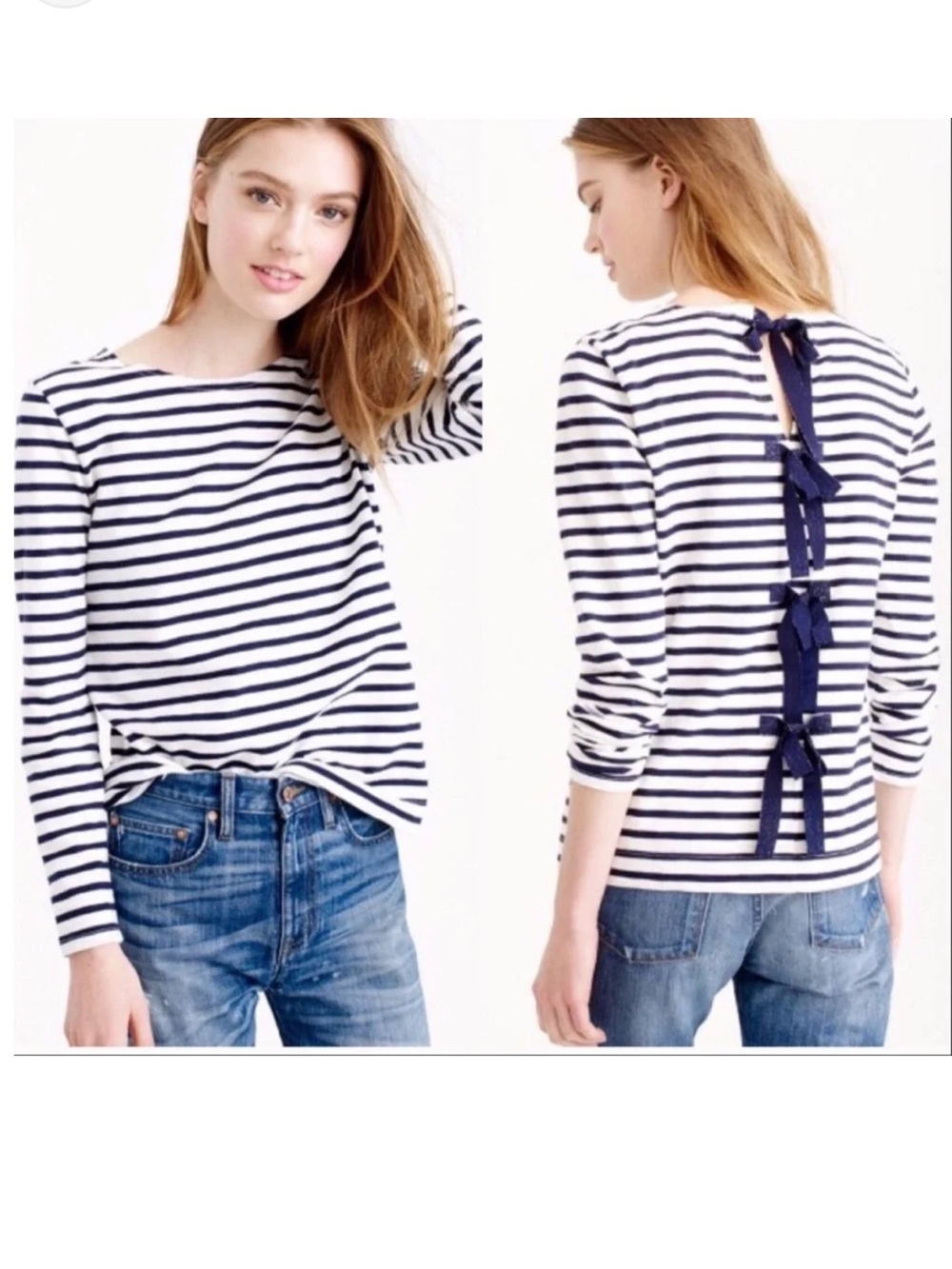 Striped Navy Ribbon-Back Women’s Top